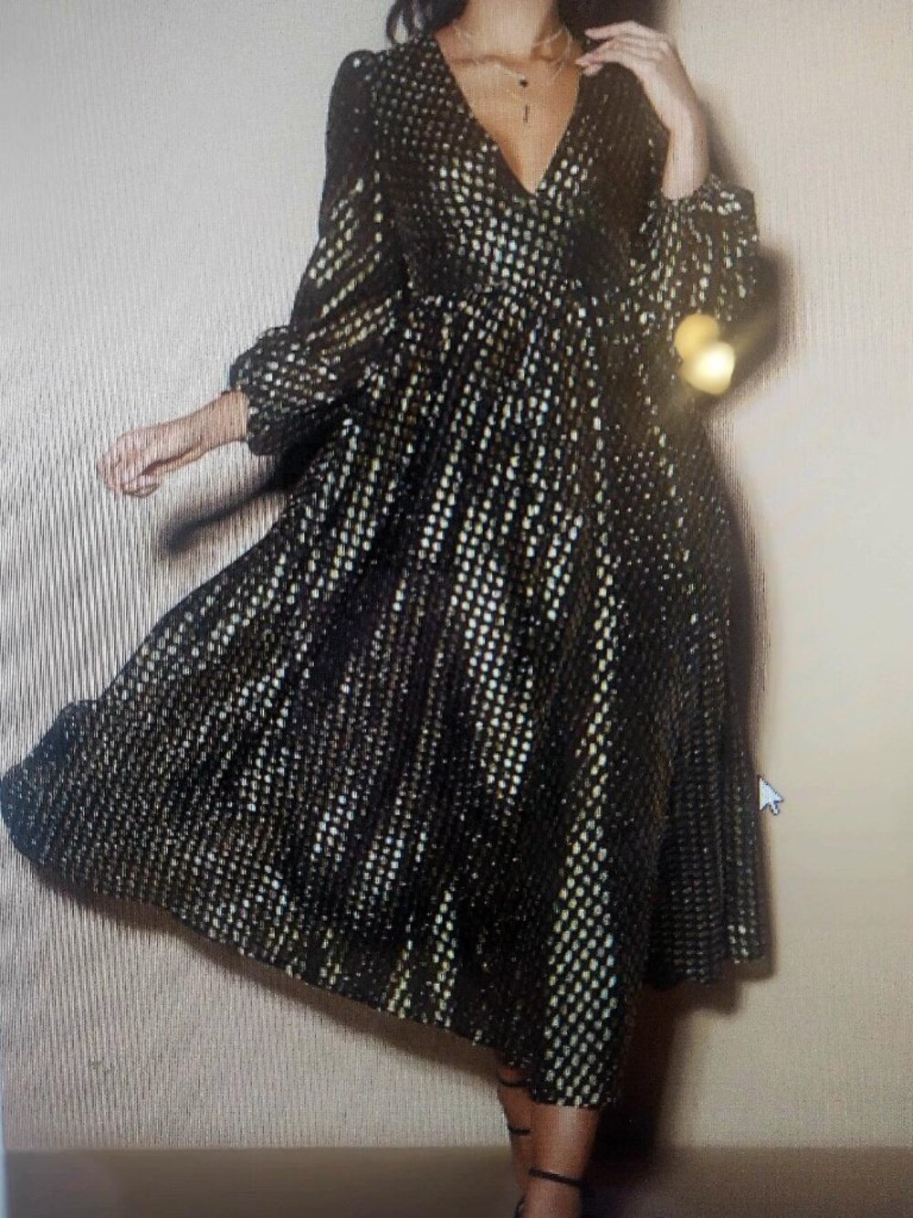 Athena Black and Gold Metallic Puff Sleeve Maxi Dress O.P.T. XS